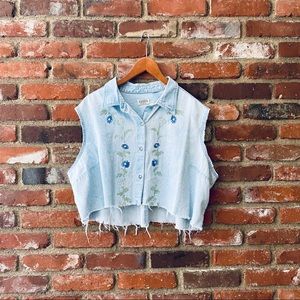 Vintage Denim Distressed Cropped Top